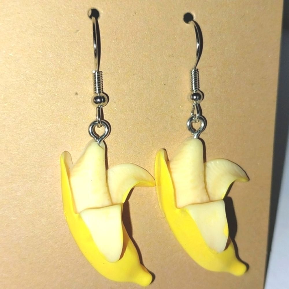 Hand crafted Yellow Banana Split Dangle Earrings